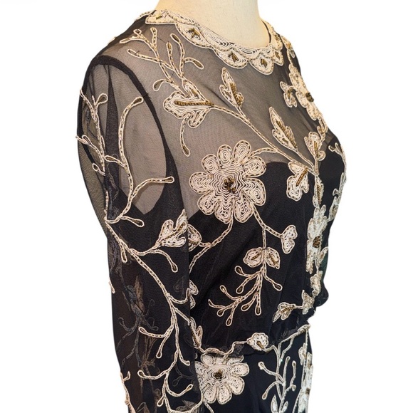 J.S. Collections Elegant Black Floral Embroidered Gown - Picture 2 of 7